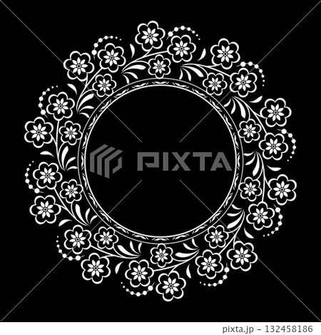 Decorative frame Elegant vector element for design in Eastern style, place for text. Floral black and white border. Lace illustration for invitations and greeting cards. 132458186