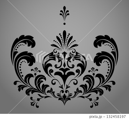 Damask graphic ornament. Floral design element. Black and gray vector pattern 132458197