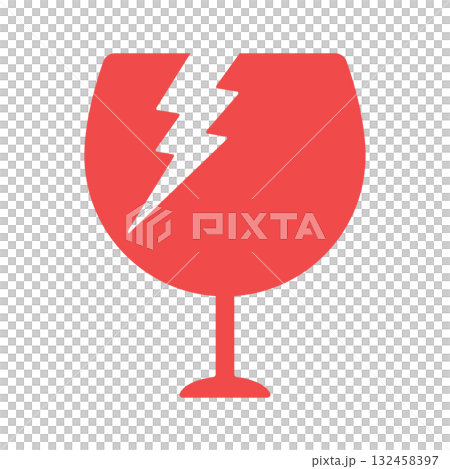 A red icon of a broken and cracked glass - Illustration material of a fragile item, caution mark, or non-burnable garbage A red icon of a broken and cracked glass - Illustration material of a fragile item, caution mark, or non-burnable garbage 132458397