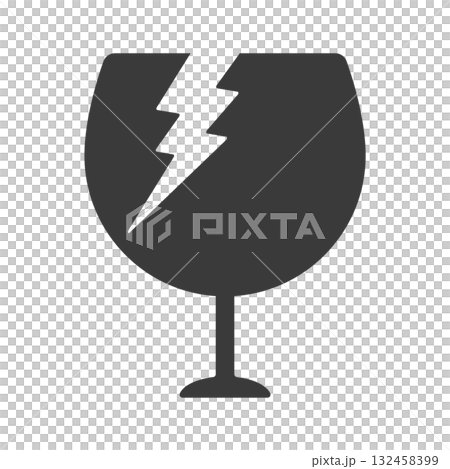 Black icon of a broken glass - Fragile and fragile warning mark and non-burnable garbage illustration material 132458399