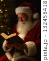 Santa reading book by christmas tree lights 132458418
