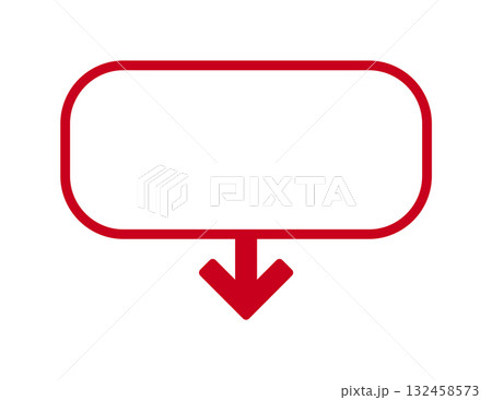 Red rounded frame with downward arrow design on white background Red rounded frame with downward arrow design on white background 132458573