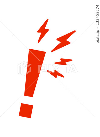 Red exclamation mark with dynamic lightning bolts design 132458574