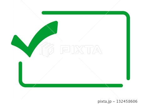 Green checkmark in minimalist open frame design 132458606