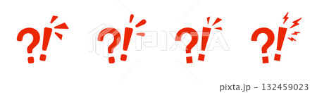 Dynamic red exclamation and question marks with varied designs Dynamic red exclamation and question marks with varied designs 132459023