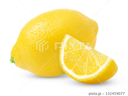 Lemon fruit with slice isolated on white background. Clipping path, full depth of field. Lemon fruit with slice isolated on white background. Clipping path, full depth of field. 132459077