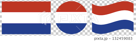 Round Netherlands flag in circle, shape. Netherlands flag button. Waving flag of Netherlands isolated.. 132459083