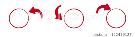 Circular arrows indicating rotation direction in red diagrams 132459127