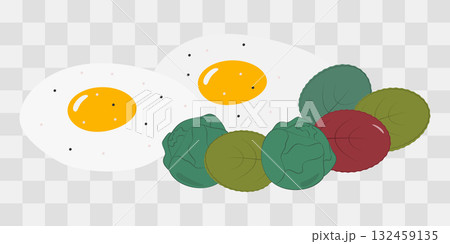 Seasoned Fried Eggs with yolk and Salad leaves and Brussels Sprouts Breakfast Minimalist Flat Design Seasoned Fried Eggs with yolk and Salad leaves and Brussels Sprouts Breakfast Minimalist Flat Design 132459135