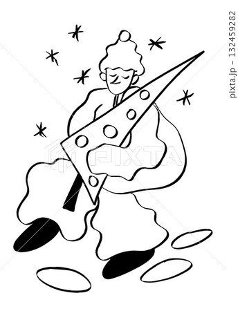 Vector line doodle illustration of a man with a Christmas tree walking through snowdrifts. Vector line doodle illustration of a man with a Christmas tree walking through snowdrifts. 132459282