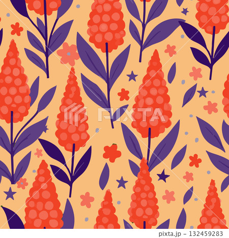 Hand drawn lupin branches seamless pattern. Vector illustration Hand drawn lupin branches seamless pattern. Vector illustration 132459283