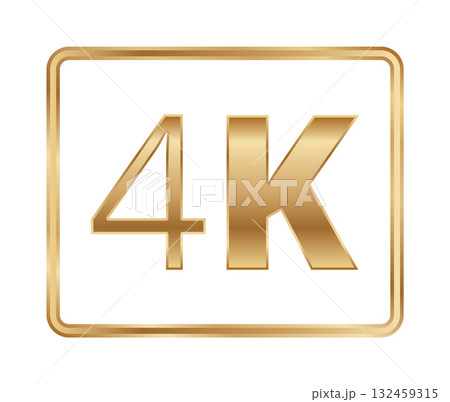 Golden 4k icon on white background with gold border signifying high-quality display Golden 4k icon on white background with gold border signifying high-quality display 132459315