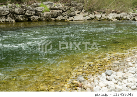 Leisurely Flow of River, Water Relaxing Nature Scene 132459348