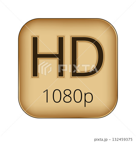 Hd 1080p icon: high definition visual quality symbol in gold 132459375