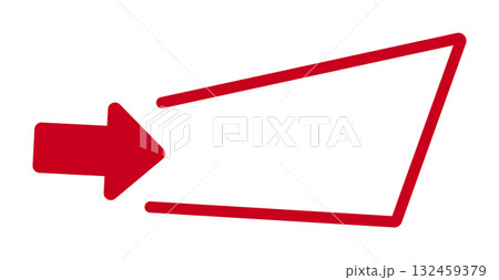 Red arrow entering open angular frame design Red arrow entering open angular frame design 132459379