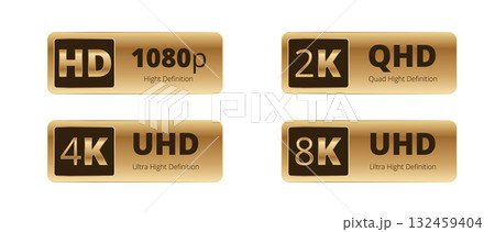 Hd 1080p 2k qhd 4k uhd 8k ultra high definition video resolution icons 132459404