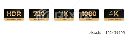 Comparison of display resolutions: hdr, 720, 2k, 1080, 4k icons Comparison of display resolutions: hdr, 720, 2k, 1080, 4k icons 132459406