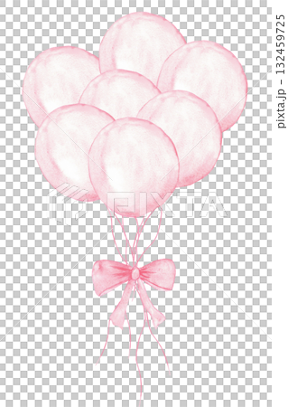 Elegant pink balloons with a bow for celebrations and events. Isolated illustration for gender reveal party, baby shower, birthday, baptism, boy or girl party. For invitation, card. Hand drawn 132459725