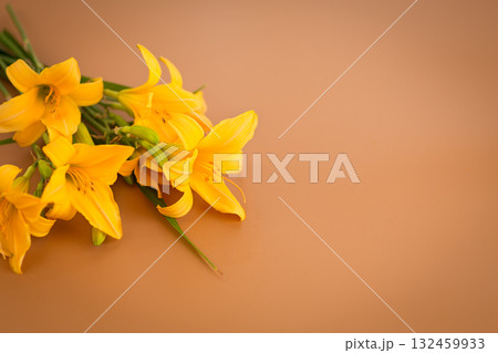 Floral arrangement with yellow petals and mocha style 132459933