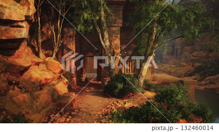 a house situated in a wooded area. 132460014