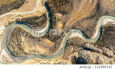 Winding river, aerial view. Winding river, aerial view. 132460142