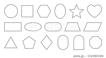 Dash line borders. Dotted outlines of squares, circles, and rectangles. Patch frames with stitches. Dash line borders. Dotted outlines of squares, circles, and rectangles. Patch frames with stitches. 132460160