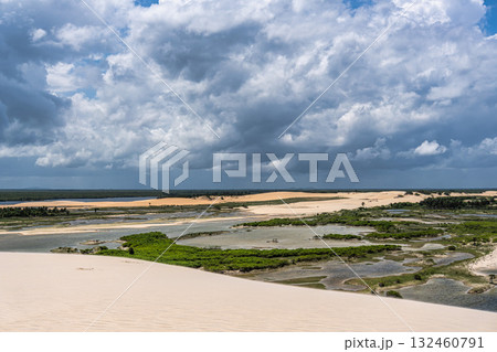 Buggy tour in the lagoon on the Funil Dune, Tatajuba Beach at Camocim, Jericoacoara, Ceara in Brazil 132460791