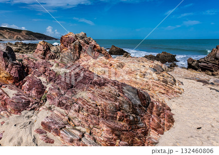 Pedra Furada. Famous touristic attraction on the beach of Jericoacoara, Ceara State, Brazil. 132460806