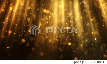 Light rays and glowing bokeh over warm tones. Perfect for celebration, luxury branding, or elegant visual backgrounds. 132460881