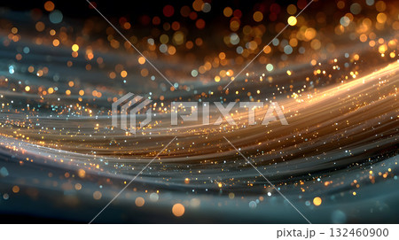 Light rays and glowing bokeh over warm tones. Perfect for celebration, luxury branding, or elegant visual backgrounds. 132460900