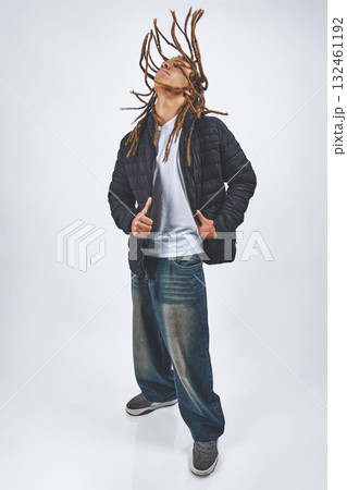 Young man dancing enjoying freedom and happiness 132461192