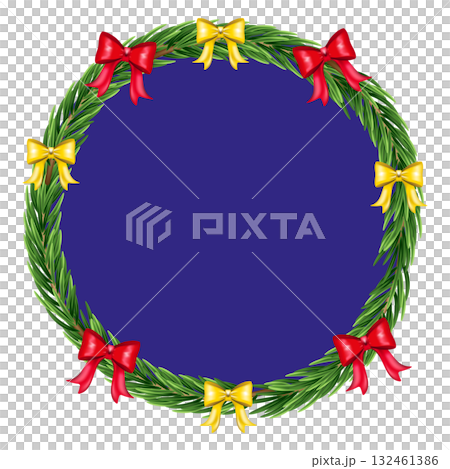 Christmas wreath with red and gold bows isolated on white background 132461386