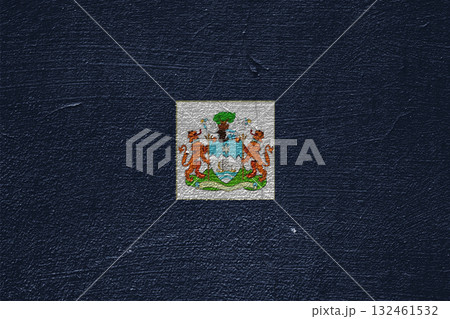 The official flag of Freetown, the capital of Sierra Leone, on the texture of a cracked wall. Conceptual collage 132461532