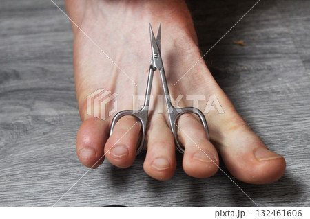 Nail clippers and foot close-up. clippers Nail clippers and foot close-up. clippers 132461606