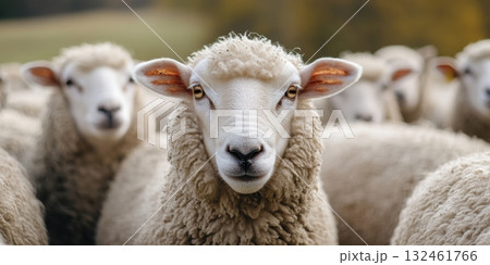 Flock of sheep grazes peacefully in a rustic...のイラスト素材 [132461766] - PIXTA