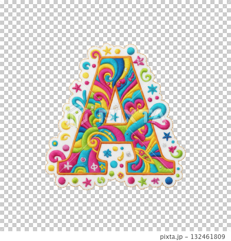 Playful embroidery design of an embroidered patch alphabet letter with vivid colors. cheerful, abstract pattern perfect for crafting, decoration, and creative projects Playful embroidery design of an embroidered patch alphabet letter with vivid colors. cheerful, abstract pattern perfect for crafting, decoration, and creative projects 132461809