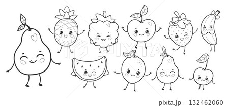 Cute fruits collection outline illustration 132462060
