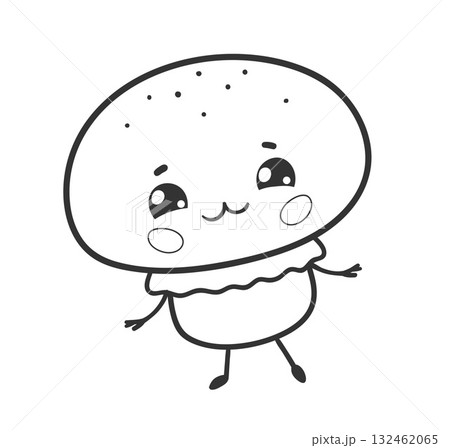 Cute champignon mushroom outline illustration 132462065