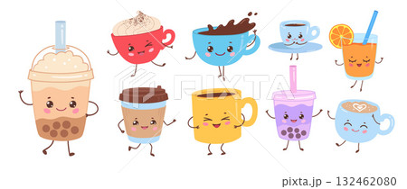 Cute drink cups collection illustration Cute drink cups collection illustration 132462080