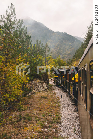 Train Approaching Tunnel on Sargan Eight Railway 132462203
