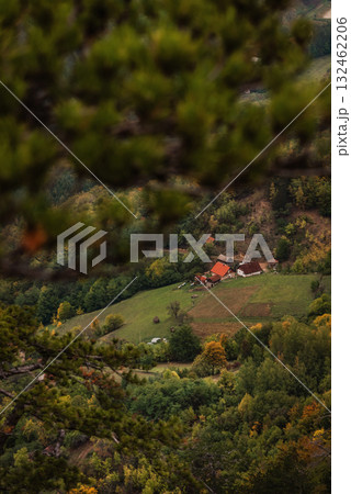 Scenic Landscape of Rustic Farmstead in Balkan Countryside 132462206