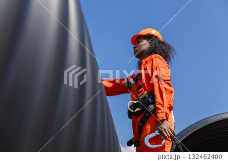 ndustry Engineers Walking Inside Circular water Pipe. Engineering or Worker inspection pipe ndustry Engineers Walking Inside Circular water Pipe. Engineering or Worker inspection pipe 132462400