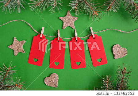 Green New Year's card with space for text. Top view. 132462552