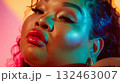 A studio photo of an overweight woman with hic makeup. A portrait of an overweight fashion model posing. 132463007