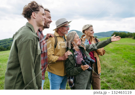 Multigenerational family on hiking trip in nature. Multigenerational family on hiking trip in nature. 132463119