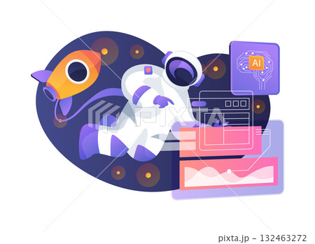 AI-Integrated Space Debris Mitigation abstract concept vector illustration. 132463272