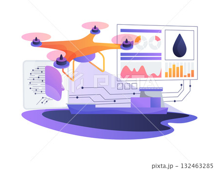AI-Guided Oil Spill Trajectory Forecasting abstract concept vector illustration. 132463285