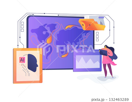 AI-Powered Predictive Ocean Current Mapping abstract concept vector illustration. 132463289