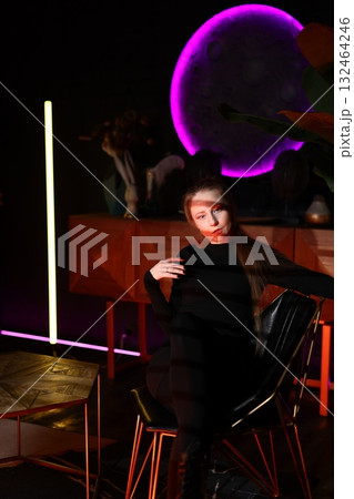 vocal rehearsal scene, man with expressive posture rehearses vocals in electric neonlit club vocal rehearsal scene, man with expressive posture rehearses vocals in electric neonlit club 132464246