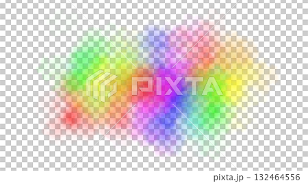 Vibrant colorful smoke cloud blending rainbow hues on transparent background realistic abstract vapor texture 132464556